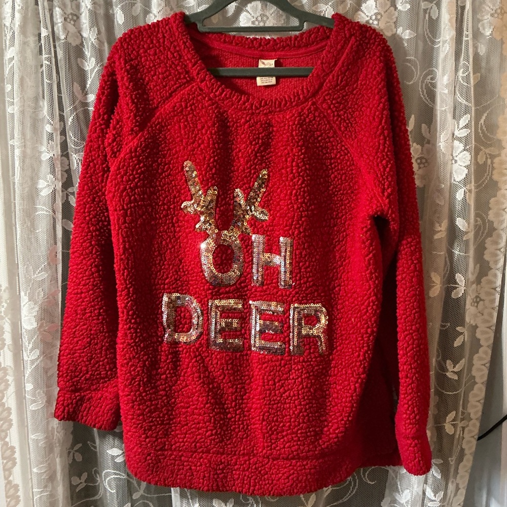 Faded Glory Red Textured Sweater size 12 / 14 girls Teddy